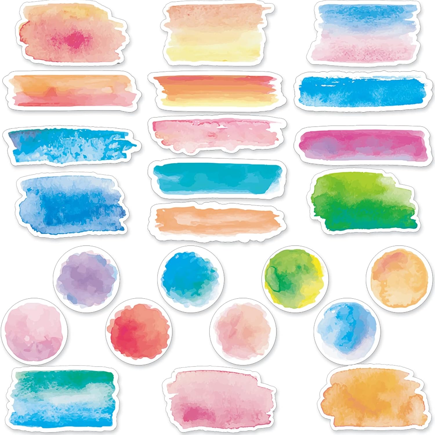Yexiya 240 Pcs Watercolor Classroom Decor Watercolor Label Stickers for Bulletin Board Circles Rectangle Name Tag Cutouts for Teacher School Education Materials Chalkboard Wall Decor