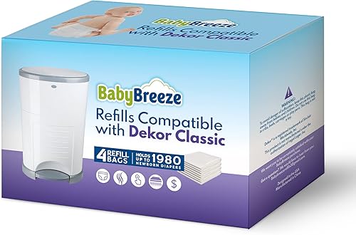 Recambios de cubo de pañales compatibles con Dekor Classic Diaper Pail 4 bolsas de repuesto con capacidad para pañales 1980 – Bolsas de repuesto