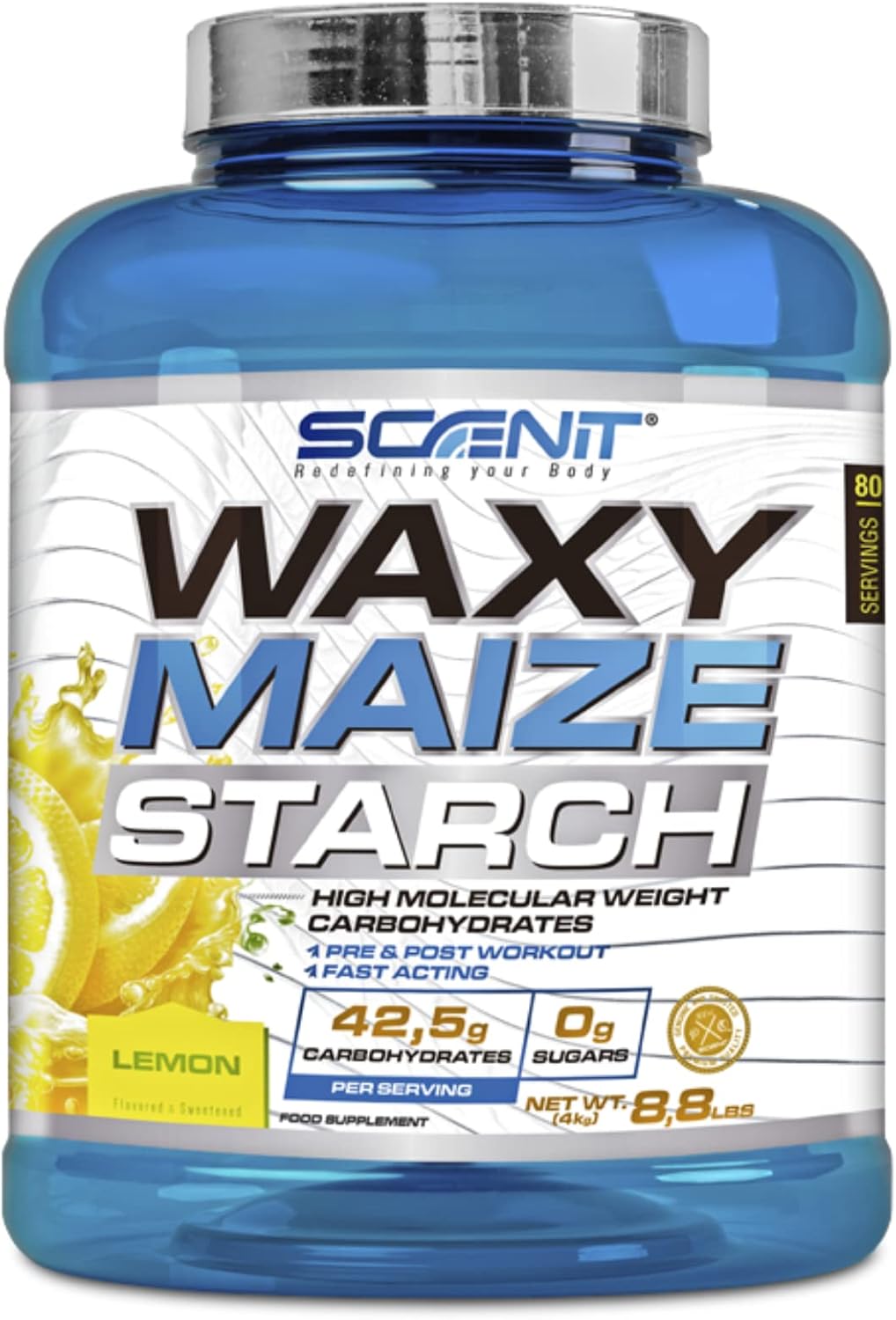 Waxy Maize Starch - 8,8 lbs (4 kg) - Amilopectina de maiz - Carbohidratos complejos a base de amilopectina de maíz (amylopectin) (Sabor limón)