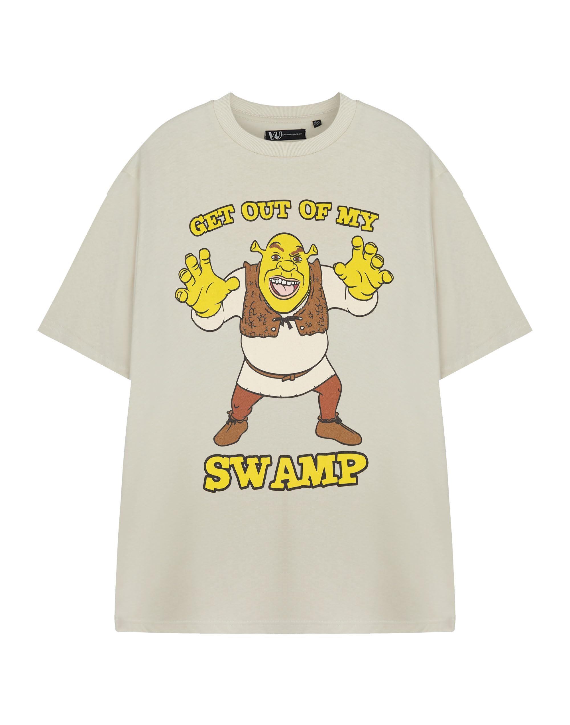 Shrek Unisex Cream Graphic Tee | Get Out of My Swamp Character Print Short Sleeve T-Shirt | Crew Neck Cartoon Top | Adults Streetwear | Shrek Merch - XX-Large