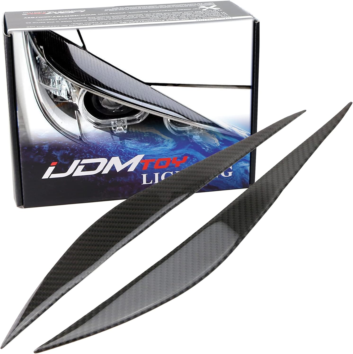 iJDMTOY Gloss Black Real Carbon Fiber Front Road Illuminating Light Eyebrow Covers Compatible with 2012-2015 BMW F30 F31 3 Series Pre-LCI Sedan 4-Door