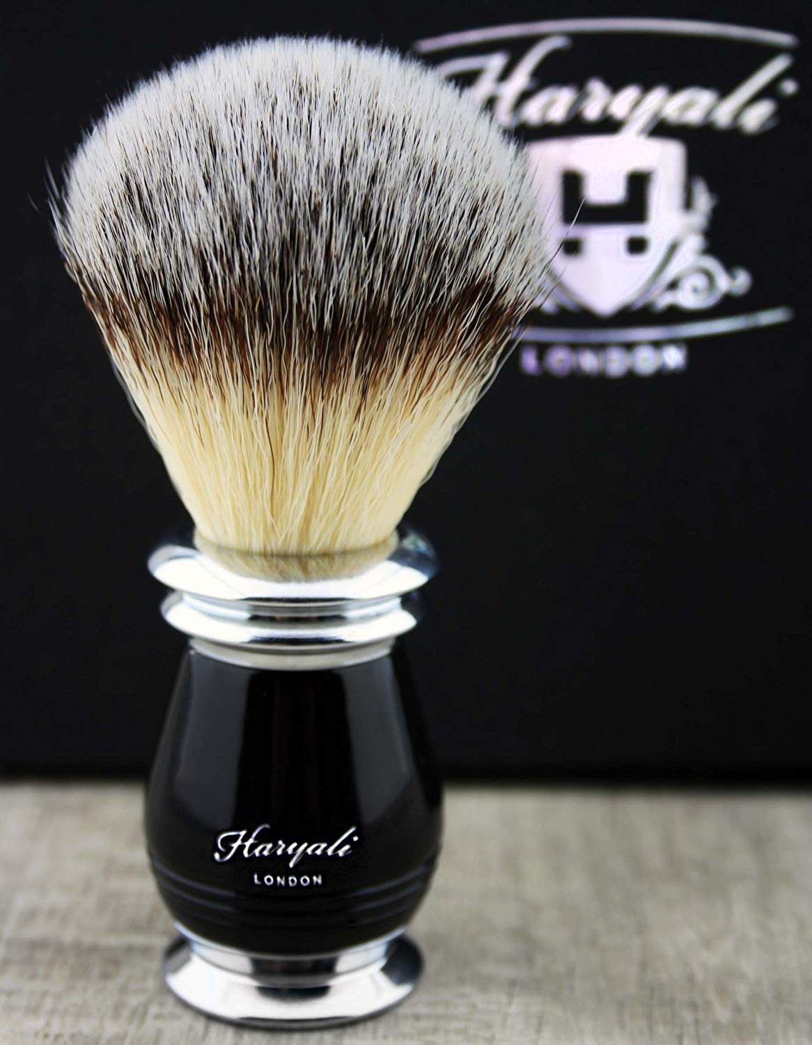 Haryali London Silver Antique zestaw do golenia dla mężczyzn z 5-kątną brzytwą, czarnym pędzlem do golenia dachowego, agauna i stojakiem do golenia