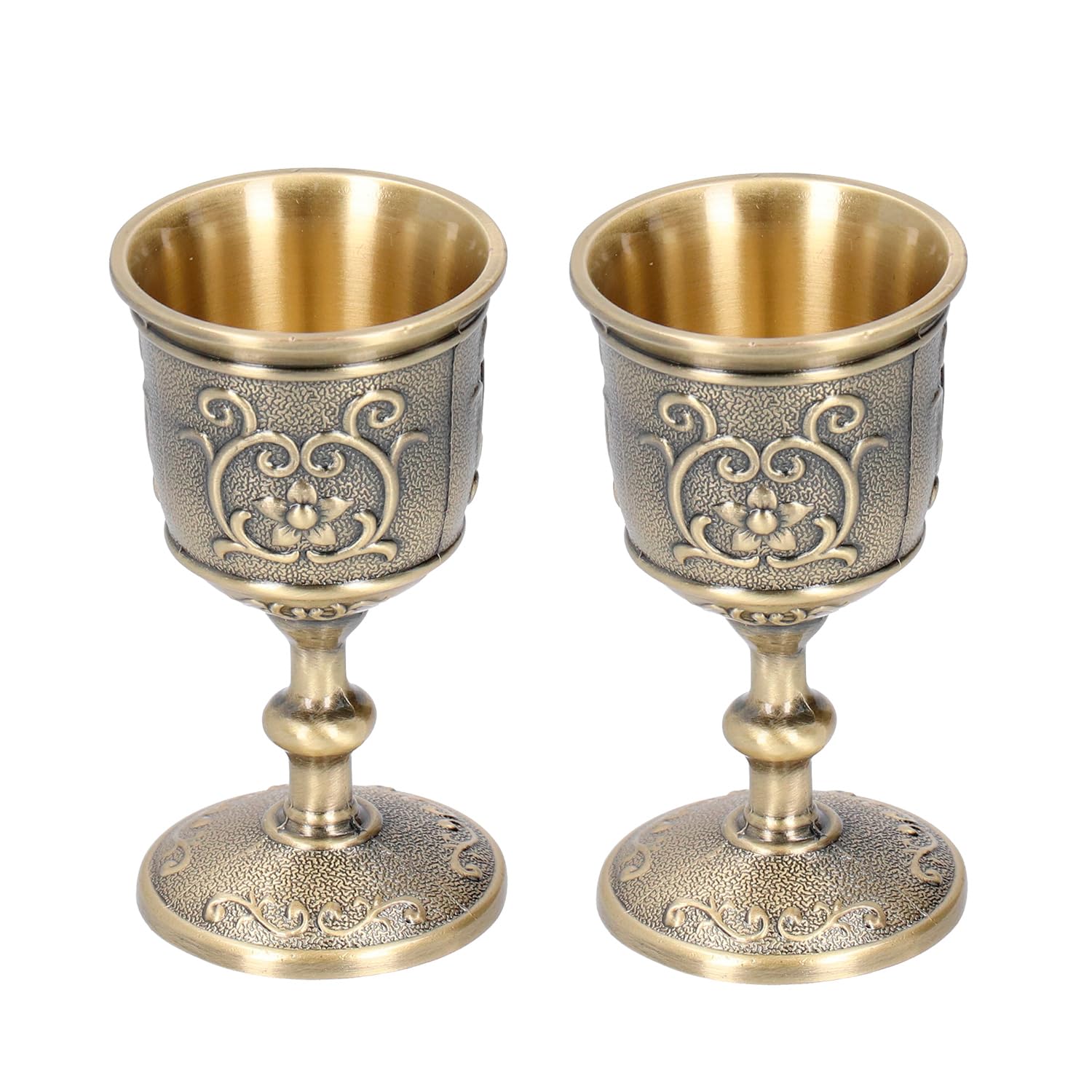 Calice de gobelet vintage en bronze gaufré avec deux mini verres au style médiéval
