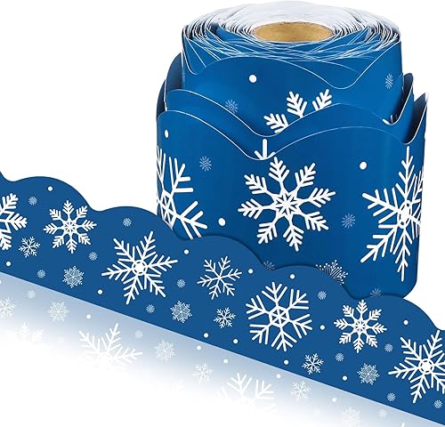 Miniatura 1 de Borde de copo de nieve de invierno de 68.9 pies, borde de tablón de anuncios, mariposas, flores, abeja, espacio inspirador, lindo borde para el