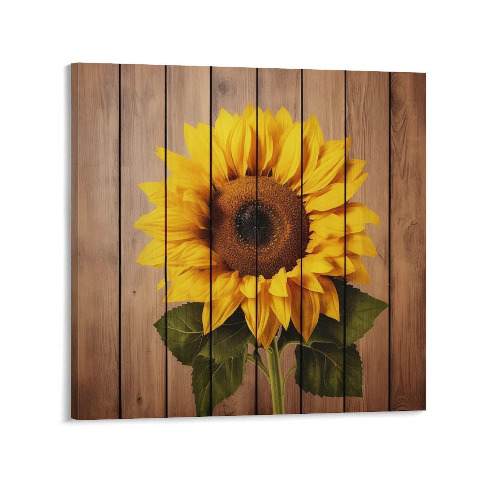 Sunflower with Wood Canvas Wall Art for Bedroom 20x20inch(50x50cm) Canvas Prints Artwork for Walls Modern Picture Artwork Painting for Living Room Aesthetic Wall Paintings for Bathroom Kitchen Office