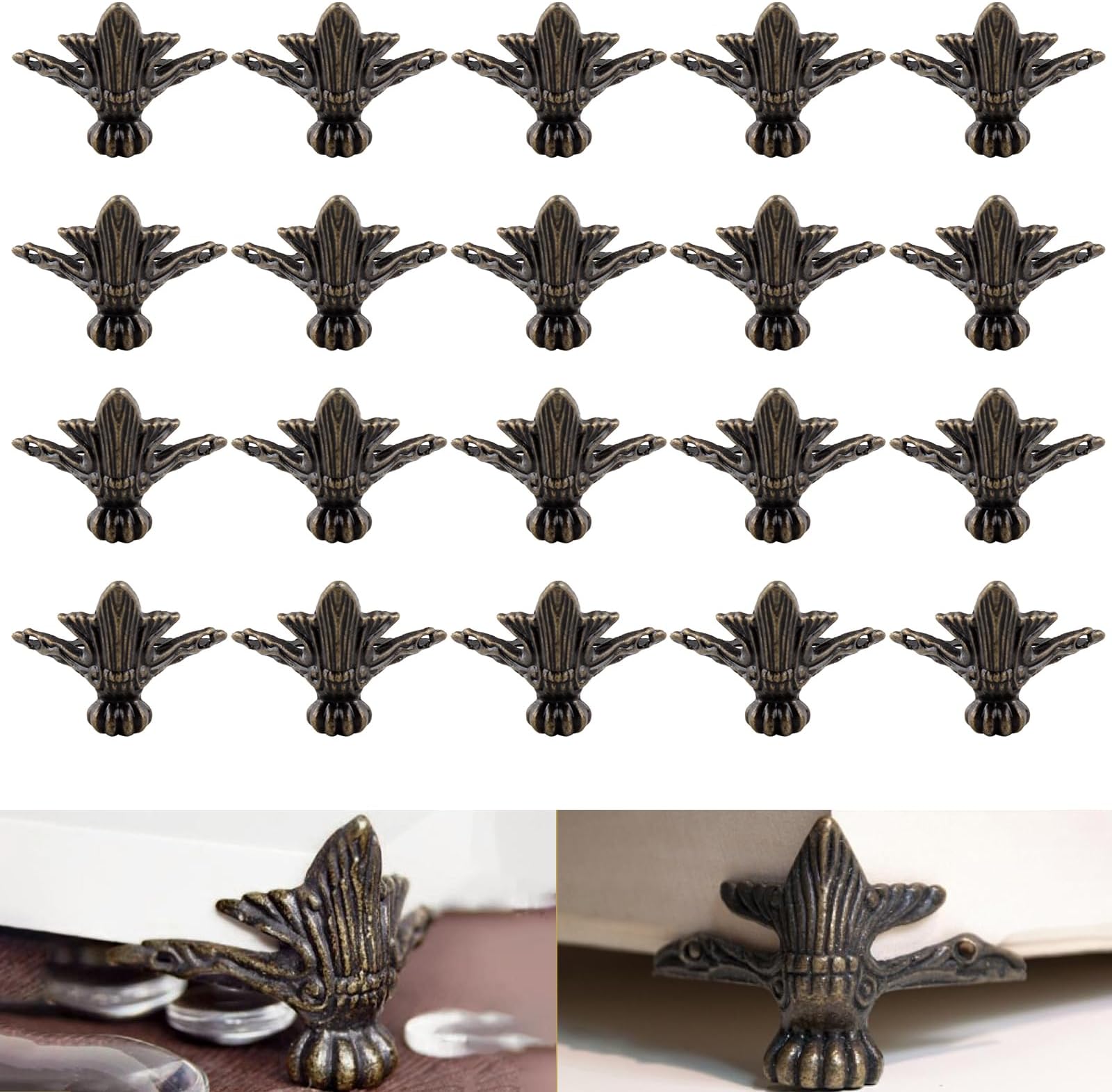 VinBee 20 PCS Antique Brass Wood Case Jewelry Chest Storage Box Feet Leg Corner Protector