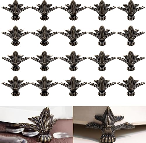 VinBee Caja de madera de latón antiguo, caja de almacenamiento para joyas, 20 unidades, protector de esquina para patas