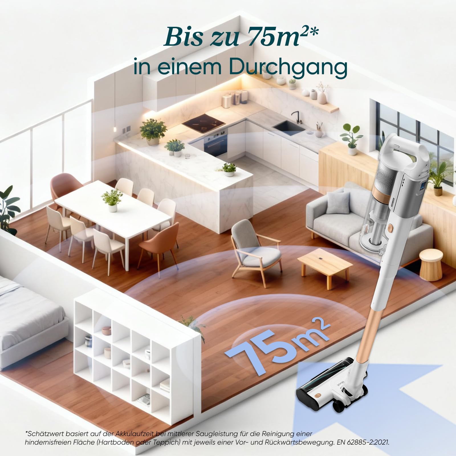 Levoit - Odkurzacz akumulatorowy – czas pracy do 75 m² – bezprzewodowy odkurzacz – 4 w 1 – 99,9% wydajności filtra – ochrona przed splątaniem – do sierści zwierząt/dywanów/twardych podłóg/samochodów