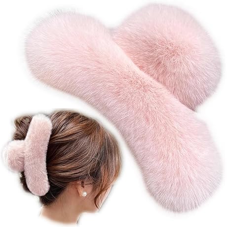 YOYLMAL Faux Fur Hair Claw Clips for Pink Perfection