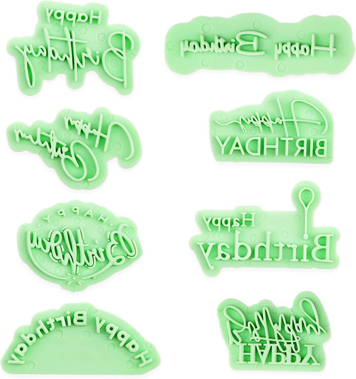 8PCS Happy Birthday Letter Fondant Cutters Set, Cookie Stamps with Happy Birthday Phrases, Plastic Cookie Embosser Tools for Cake Cupcake Fondant DIY Baking Decoration & Clay Crafts Making Supplies