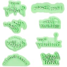 8PCS Happy Birthday Letter Fondant Cutters Set, Cookie Stamps with Happy Birthday Phrases, Plastic Cookie Embosser Tools for Cake Cupcake Fondant DIY Baking Decoration & Clay Crafts Making Supplies