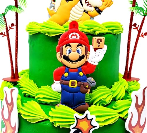 Miniatura 4 de Mario Cake Topper con Mario, Bowser y accesorios decorativos (diseño único)