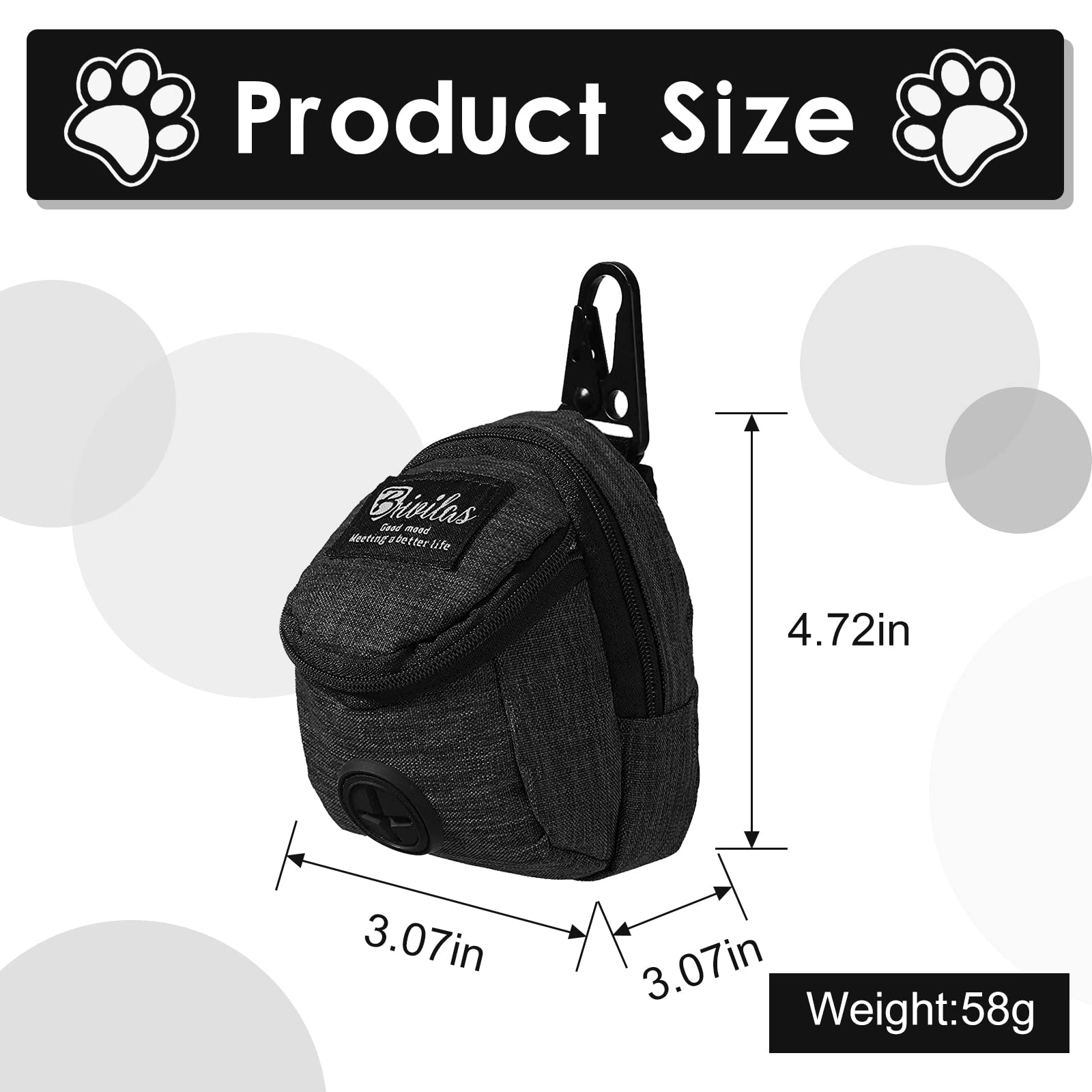 FuninCrea Borsa per Cibo per Cani, Borsa Addestramento Cani con Dispenser per Cacca Integrato per Passeggiate in Tessuto OxfordBorsa Addestramento Cane Allenamento all'aperto (Nero)
