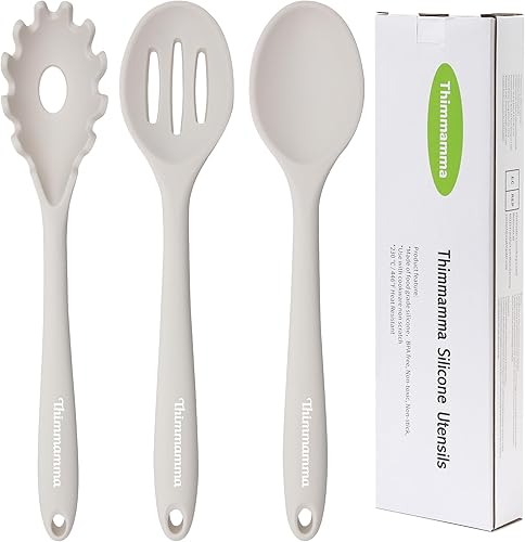 Cucharas de cocina de silicona, resistentes al calor, cuchara ranurada para pasta de silicona, juego de cucharas sólidas para utensilios de cocina