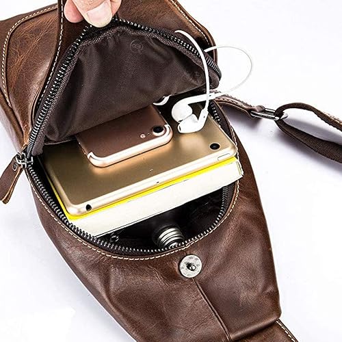 Miniatura 6 de Mochila estilo bandolera de piel para hombres y mujeres, bandolera de hombro, al pecho, mochila de uso diario para viajes, al aire libre,