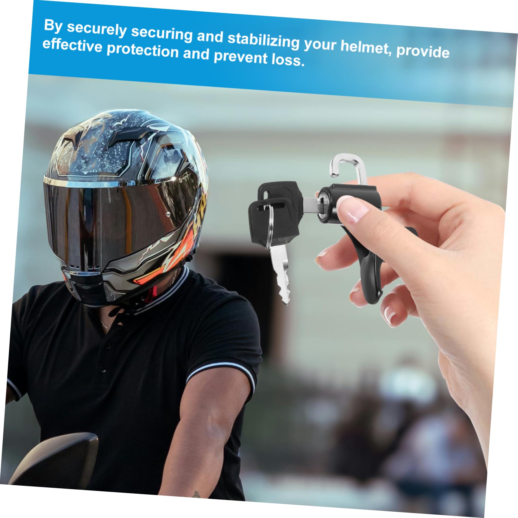 Vaguelly Candado para Casco de Moto Negro de Aleación de Aluminio, Cerradura Antirrobo Fiable Fijación Segura para Scooter y Accesorios de Casco