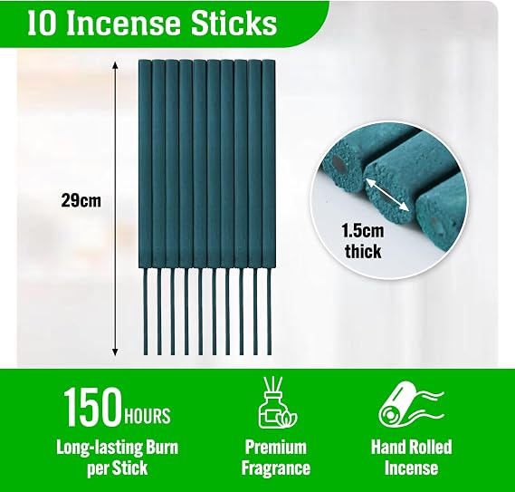 Anbar Citronella Incense Sticks - Natural Plant Based with Refreshing Citrus Scent, Lasting Up To 2.5 Hours, For Indoor/Outdoor Use, Garden, Camping, BBQ. 10 Sticks