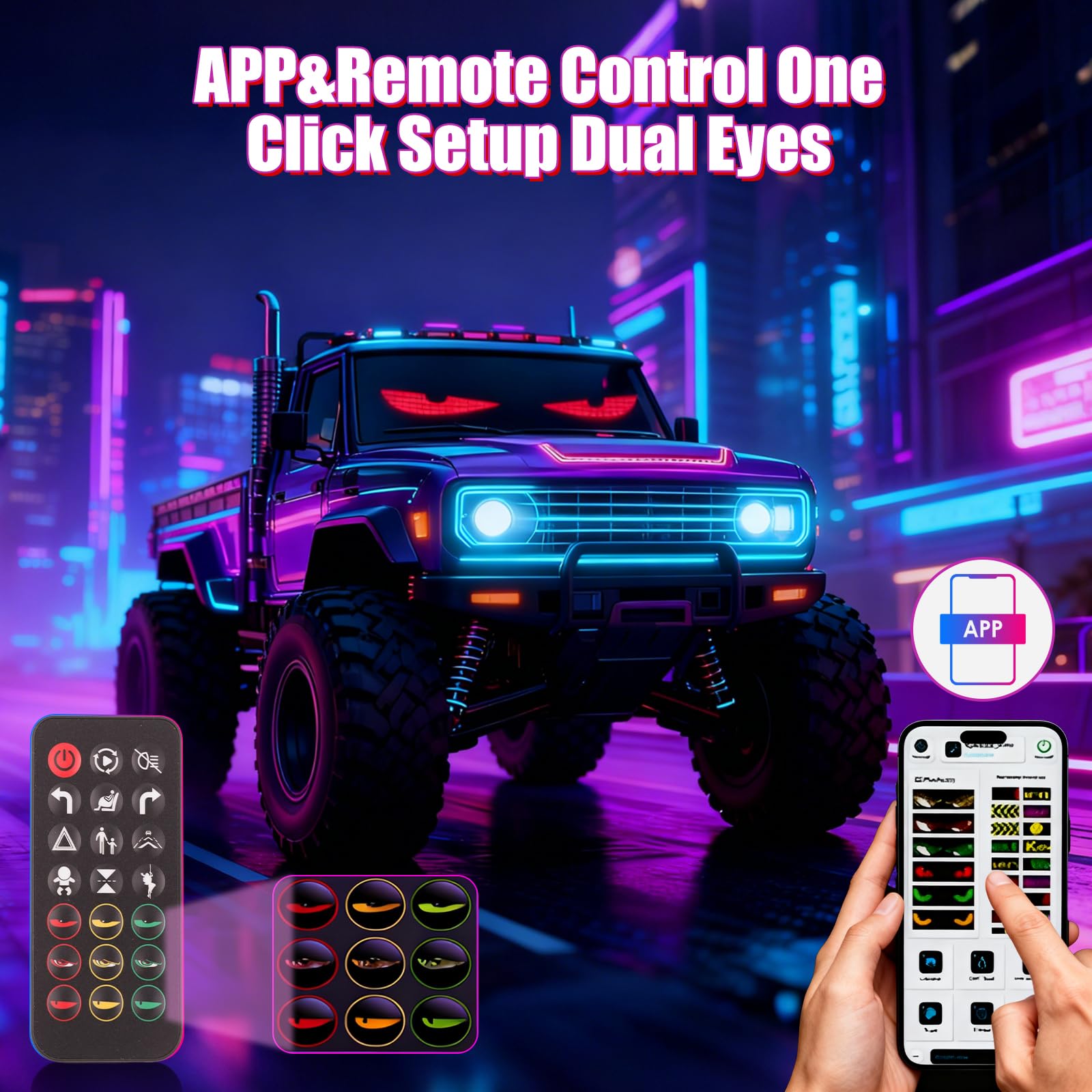 Ojos LED para Carro, 50 x 12 cm, USB, elastyczne, programowalne, wodoszczelne, zdalne sterowanie, sterowanie za pomocą aplikacji, tabliczka LED do samochodów i ciężarowych
