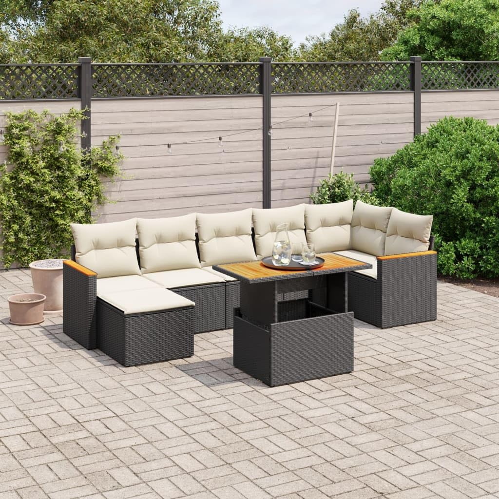 Set Divani da Giardino con Cuscini 8 pz Nero in Polyrattan Resistente agli Agent Atmospheric, per Veranda, Terrazza e Patio per Spazi di Relax, Pranzo e Conversazione all'aperto