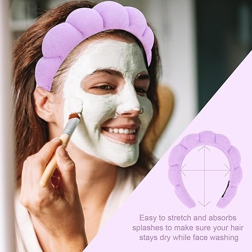 Miniatura 10 de Paquete de 3 diademas de spa para lavar la cara, diademas para el cuidado de la piel, diadema de maquillaje, diadema de esponja para lavar la cara,