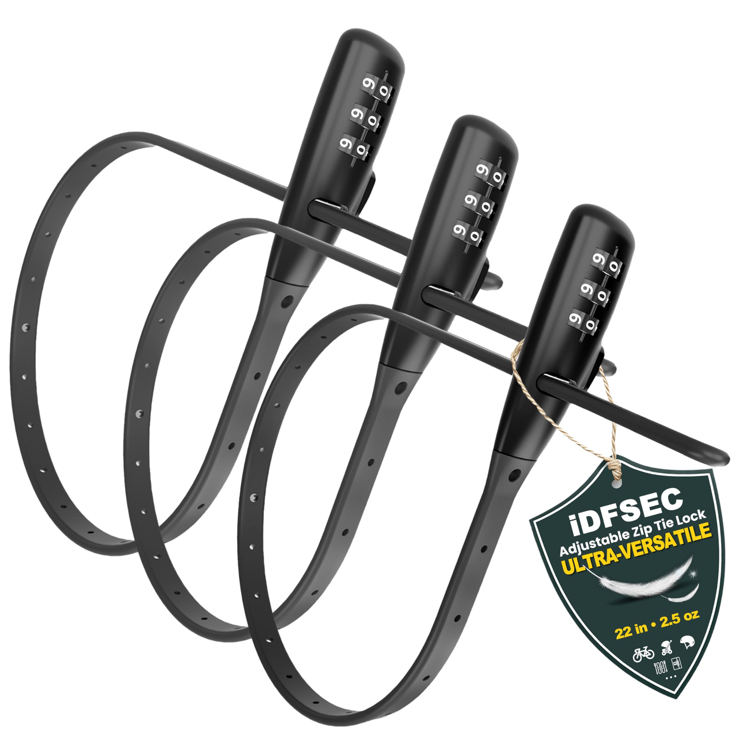 iDFSEC Zip Tie Bike Lock with Combination | Adjustable Cable Lock, Stainless Steel Core,…
