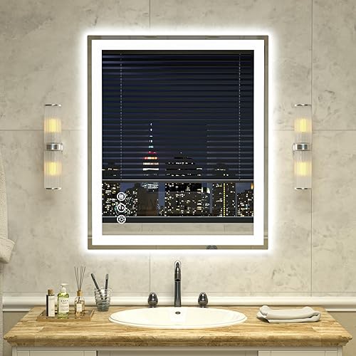 36"x 30" LED Bathroom Mirror with Lights, Smart Dimmable Vanity Mirrors for Wall, Anti-Fog, Dimmable, Backlit + Front Lit, Memory Shatterproof Smart Mirror for Bathroom (Horizontal/Vertical)
