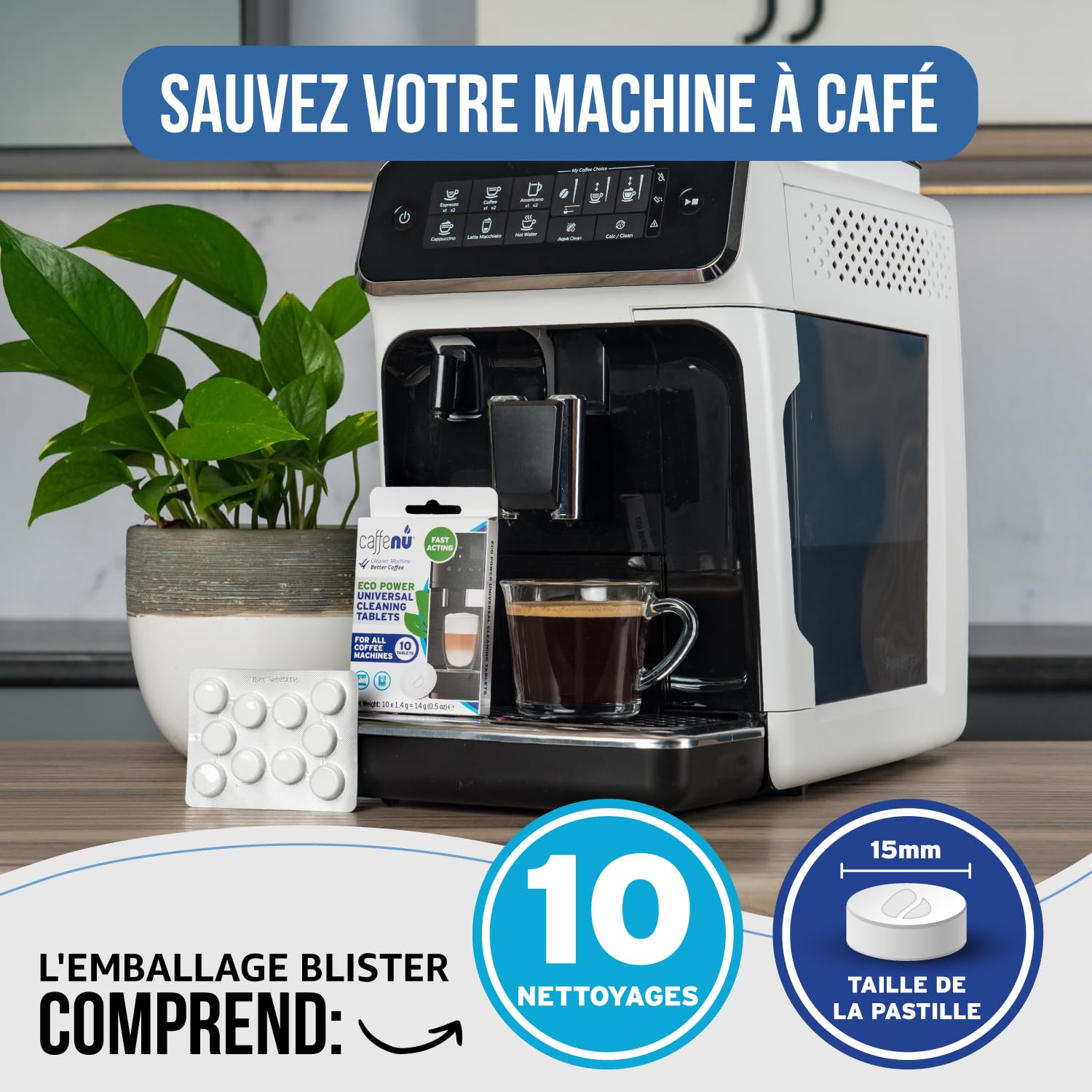 Caffenu Tablettes de nettoyage pour machine à café | 10 tablettes de 1,4 g | utilisées toutes les 100 tasses | pour voiture