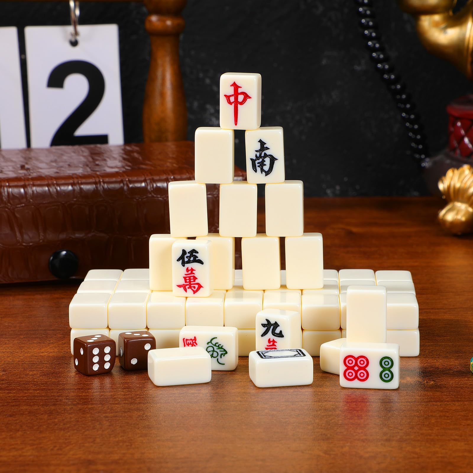 YARNOW 1 Set Tragbares Mini-Mahjong-Set, Komplettes Mahjong-steinset für Reisen Und Partys, Traditionelles Spiel für Unterwegs