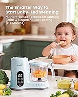 Vista 4 de GROWNSY - Licuadora para comida de bebé con canasta de vapor, procesador de alimentos de 1 paso, cocción automática, licúa, tritura, muele y Azul