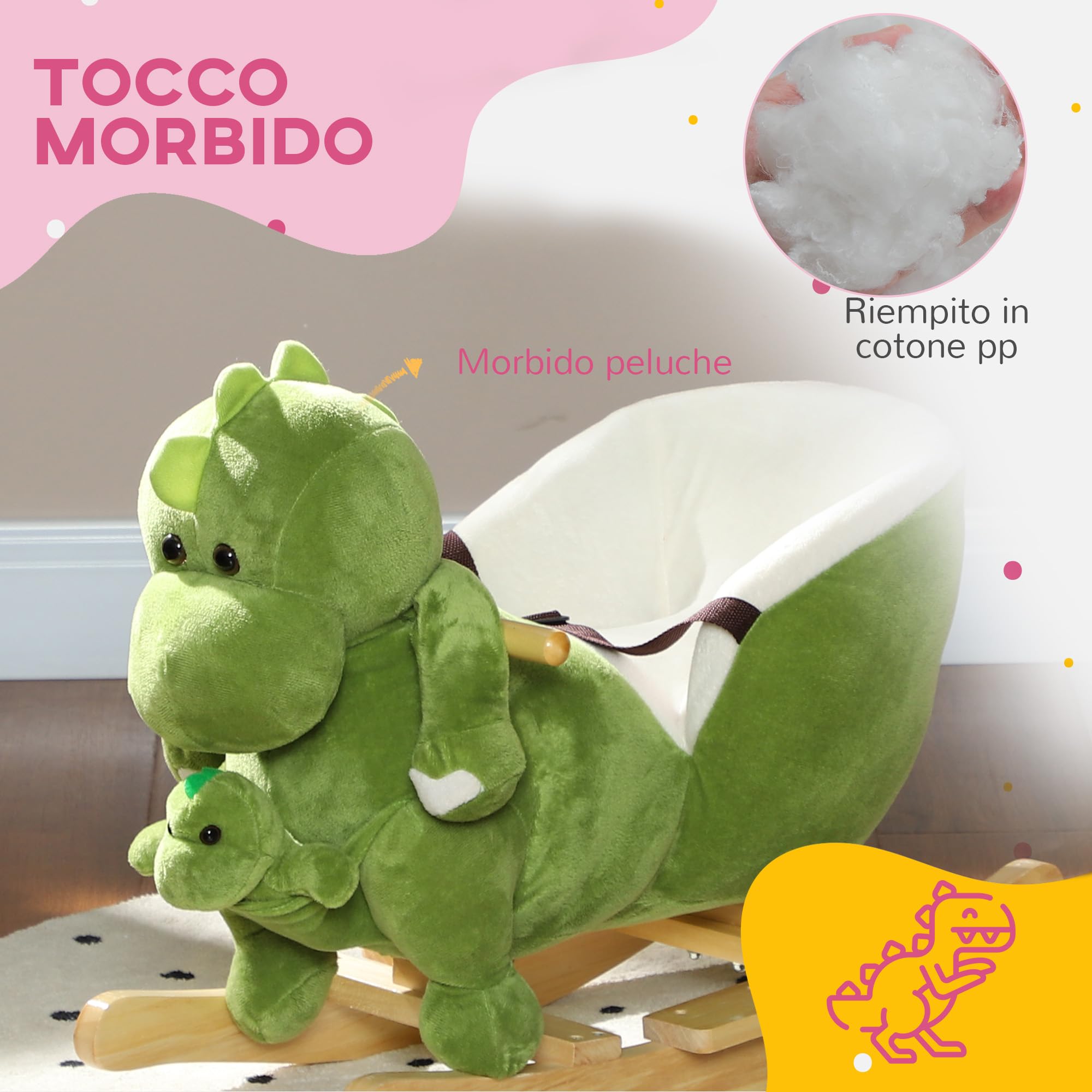 AIYAPLAY Cavallo a Dondolo per Bambini a Dinosauro con Marionetta, Cavallino Cavalcabile con Suoni e Rivestimento Morbido, Età 18-36 Mesi, Verde