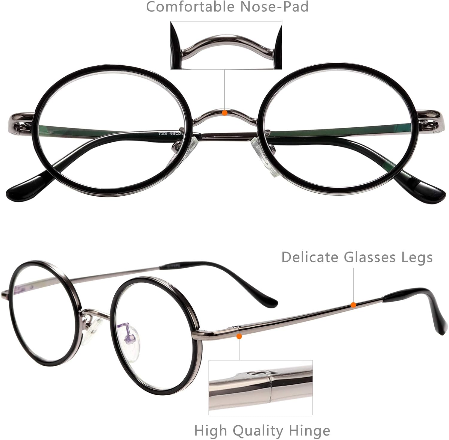 Vintage Round Metal Frame Reading Glasses With Spring Hinge，Eye Protection
