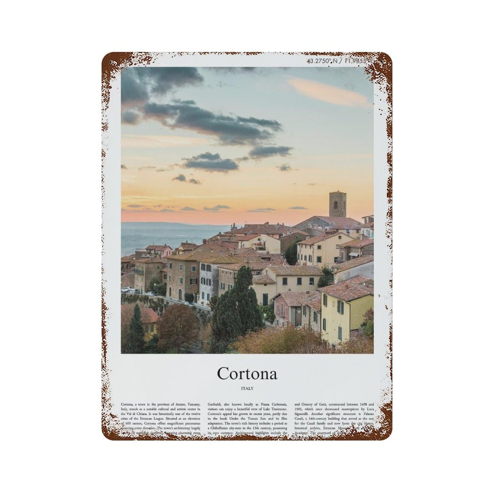 xiaoxiaoshen Cortona Italy City Scenery Wall Decor Art Metal Tin Poster Modern Home Decor Art Home Bar Shop Decorations Vintage Sign 40x30cm