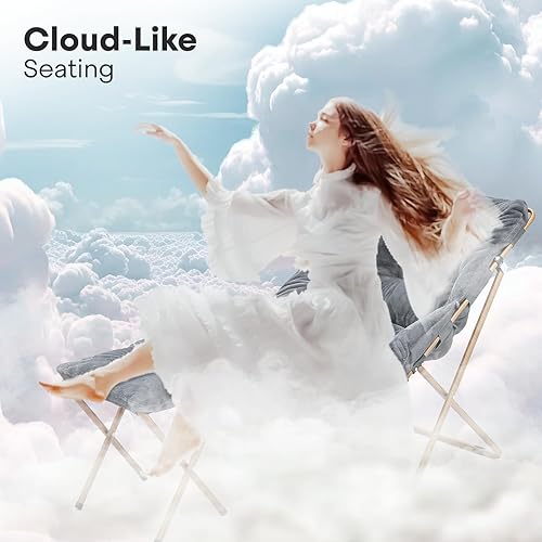 Miniatura 6 de Cómoda silla platillo para adultos, silla plegable de piel sintética suave con reposapiés, marco de metal, acogedora silla perezosa cuadrada de gran