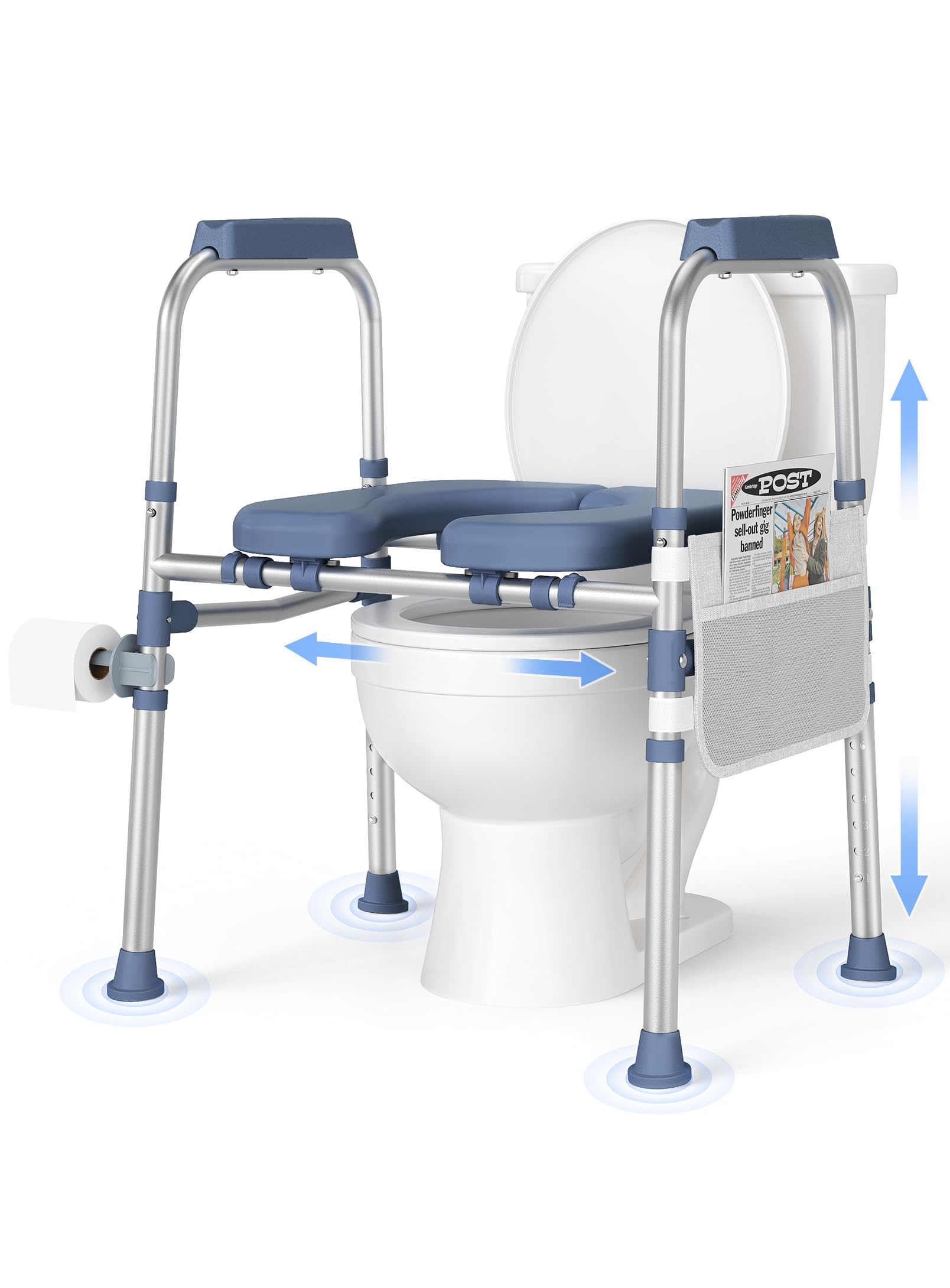 FSA/HSA Padded Toilet Seat Riser for Seniors, Heavy Duty Raised Toilet Seat with Handles Adjustable Standalone Toilet Safety Frame, Elderly Assistance Products for Bariatric, Pregnant, Surgery