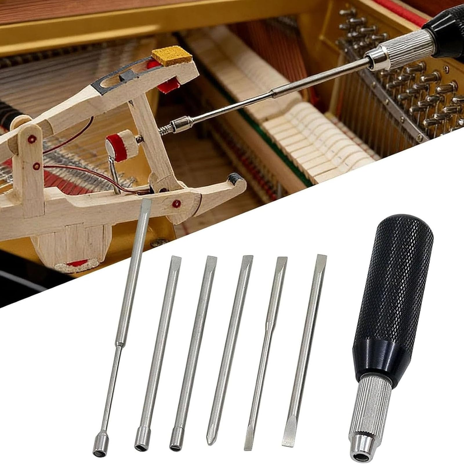 Set di 7 Strumenti per La Regolazione del Pianoforte, con Manico E 6 Punte Intercambiabili, per La Regolazione della Meccanica del Pianoforte A Coda, per Tecnici di Pianoforte Qualificati.