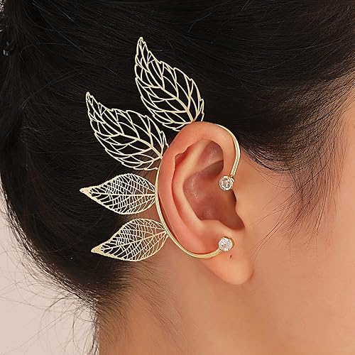 Miniatura 2 de Aretes de hada con orejas de elfo sin perforación, hojas doradas para mujer
