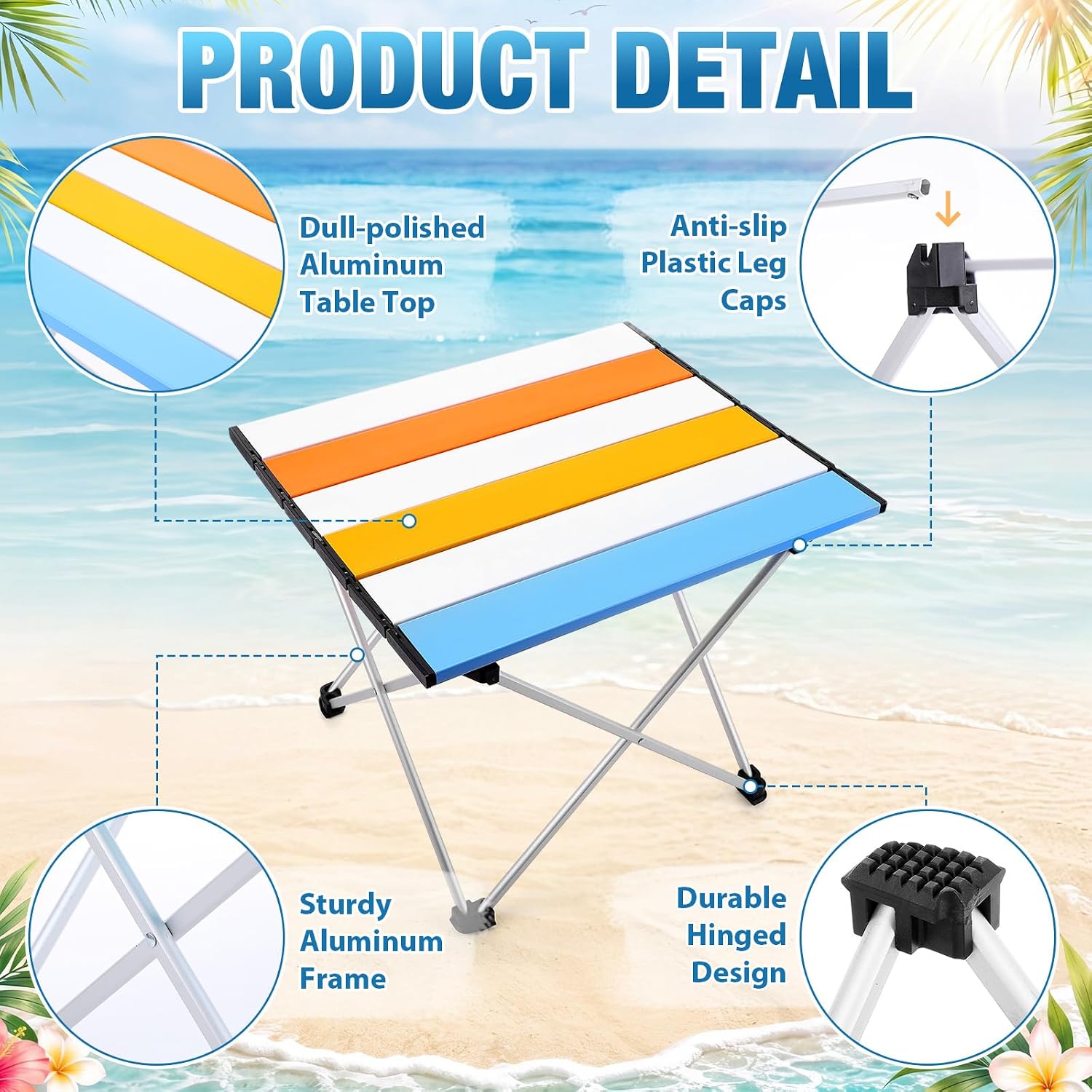 Chunful Portable Camping Table with Aluminum Table Top with Carry Bag 16 x 13 x 11 Inch Folding Beach Desk Easy to Carry for Outdoor Picnic BBQ Cooking Festival Travel Beach Home(Blue Orange Red)
