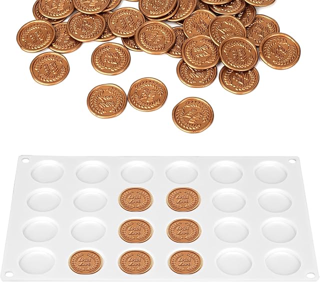 KINBOM 1PC Silicone Mat for Wax Seal Stamp, 24 Cavity Wax Sealing Pad Flat Round Disc Mold Tray for Craft Adhesive Waxing Epoxy UV Resin DIY Craft (White)