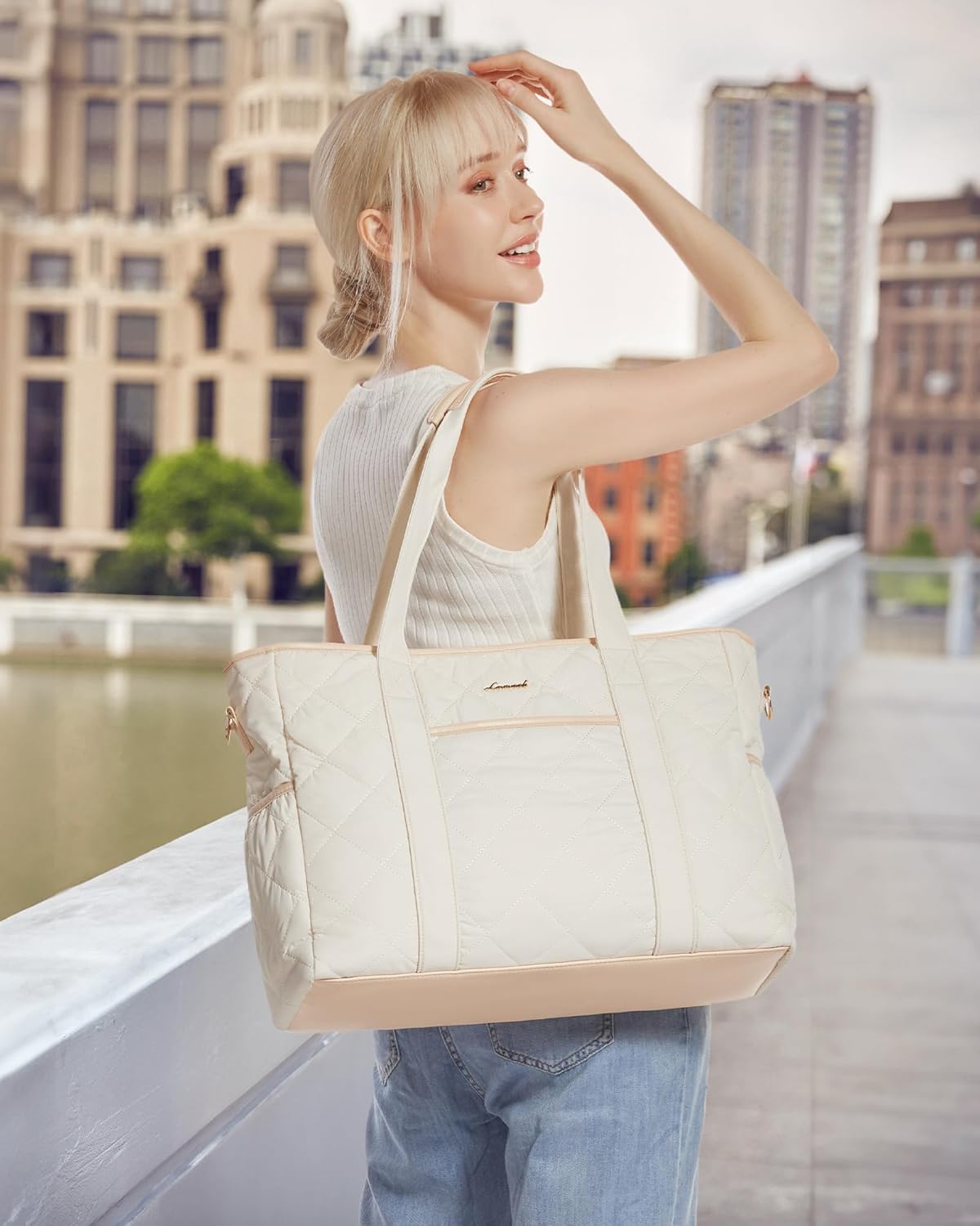 LOVEVOOK Tote Bag for Women, Puffer Work Tote Bag with Zipper, Quilted Nurse Teacher Shoulder for Daily,Travel,Gifts for Her - Image 2