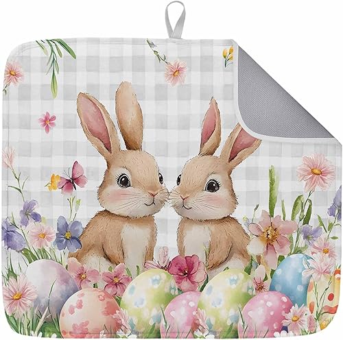 Easter Dish Drying Mat Bunny Eggs Spring Drying Matt Kitchen Counter Absorbent M