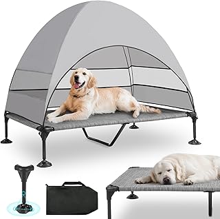 Snagle Paw Hundeliege mit Dach & Erhöhtes Design - Stabiles Hundebett mit Antirutschfüßen, Breiter Schatten - Wasserdicht für Große Hunde Indoor/Outdoor, Camping & Garten