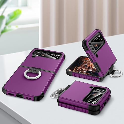Miniatura 6 de BENTOBEN Funda para Samsung Galaxy Z Flip 4, resistente 2 en 1, cubierta de protección resistente de cuerpo completo con anillo, color morado oscuro