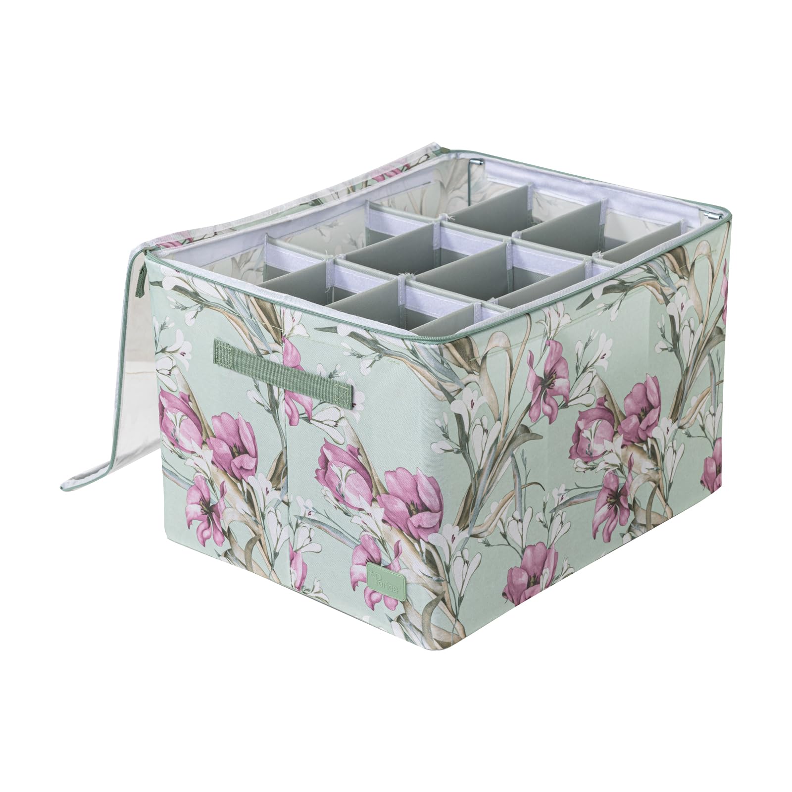 Periea 'Vera' Shoe Storage Box Organiser for Wardrobe, Fits 12 Pairs - Space Saving Shoes Holder with Clear Lids, Stackable Large Shoe Box Storage Containers - Green Floral