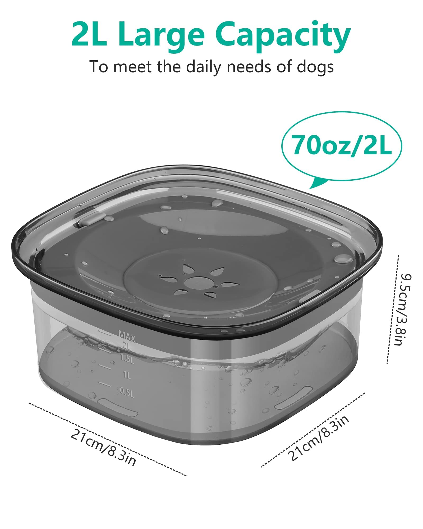 PETTOM Bebedero Perro Antigoteo 2L, Bebedero Antisalpicaduras Perro Grande y Pequeño, Cuenco de Agua Flotante para Perros Antideslizante