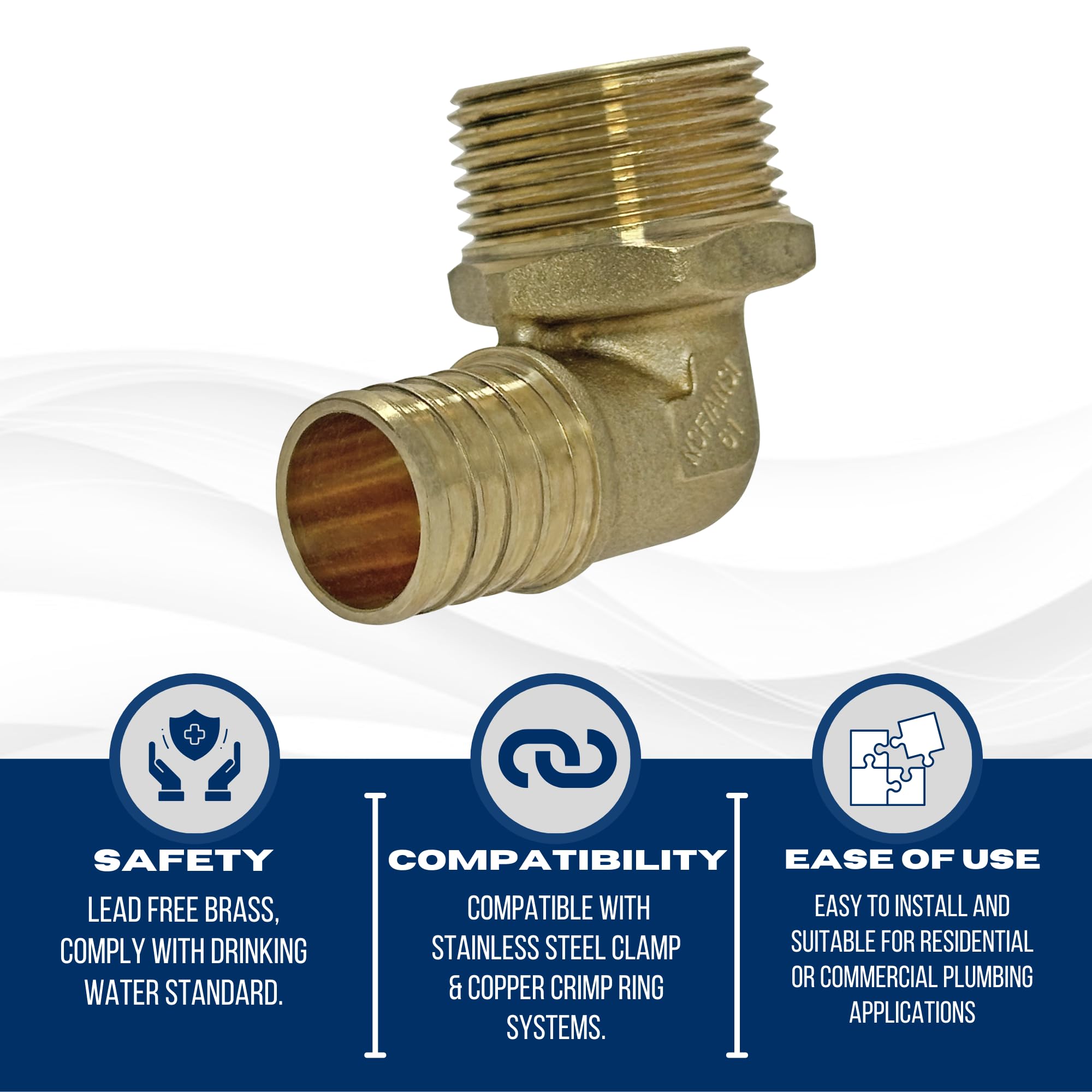 5 piezas XFITTING Barb Crimp de 1 pulgada Pex x 1 pulgada macho roscado, codo macho Pex de 1 pulgada