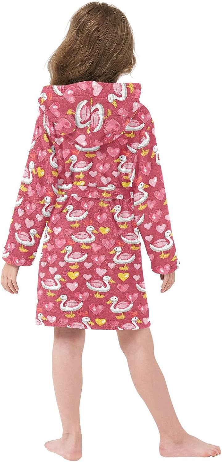senya Duck and Love Toddler Hooded Bathrobe Kids Soft Plush Bath Towel Robes for Boys Girls 2-12 Years