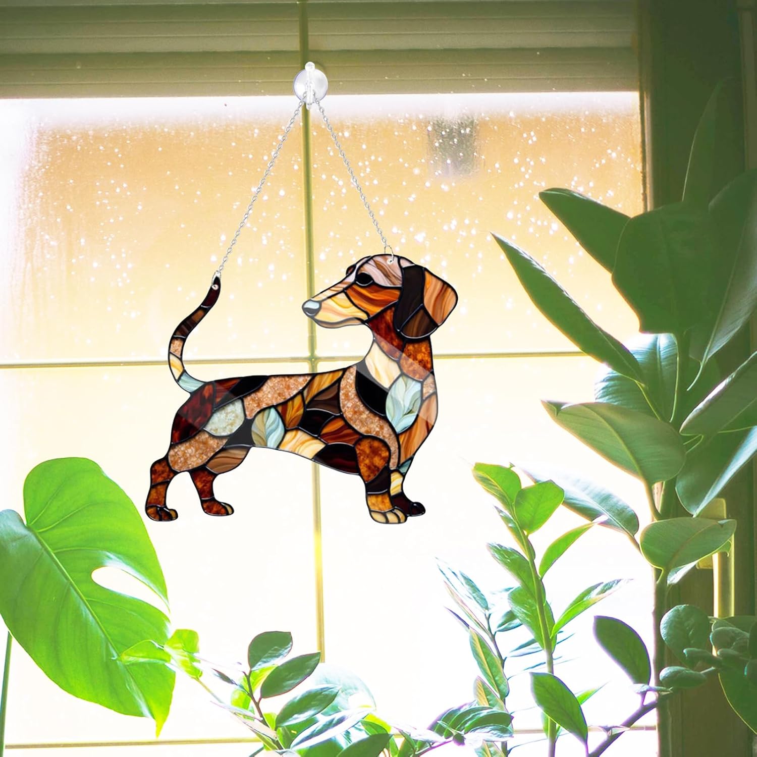 Dachshund Window Hanging Decor Suncatcher,dachshund gifts,dachshund decor,Stain Acrylic Window Ornament, Animal Memorial Gifts, Handcrafted Sun Catchers Decor for Indoor Outdoor Garden (S 5.9*5.1 in) - Image 3