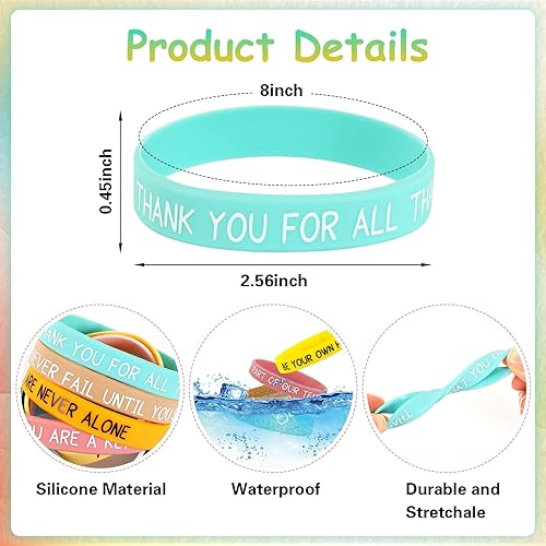 Miniatura 2 de JUNEBRUSHS 64 piezas de pulseras de silicona motivacionales a granel, pulseras de goma coloridas e inspiradoras unisex para estudiantes, maestros