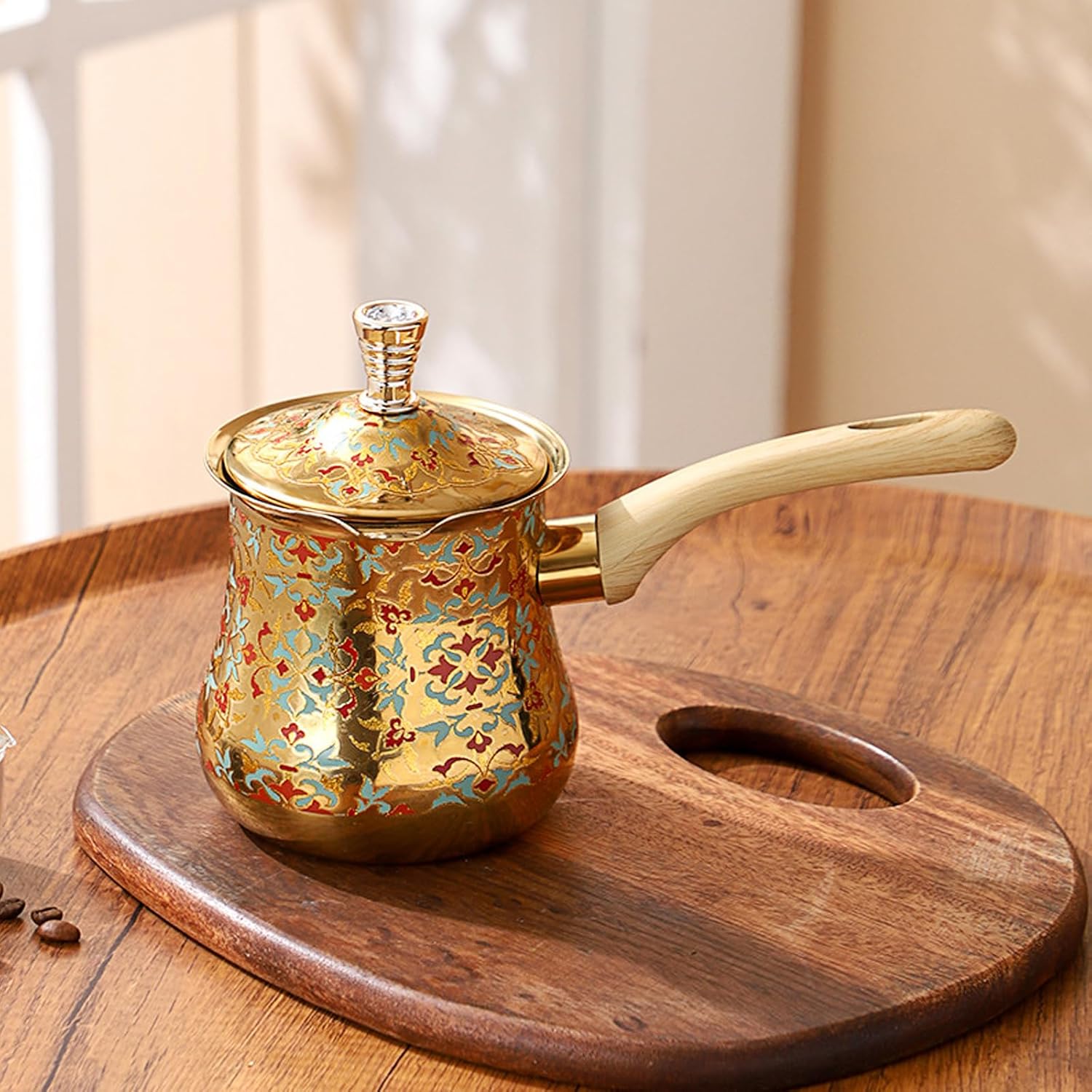 Turkish Greek Arabic Coffee Pot,Stove Top Water Boiler, Coffee Maker, Butter, Chocolate & Milk Warmer,Even and Quick Heat (Gold)
