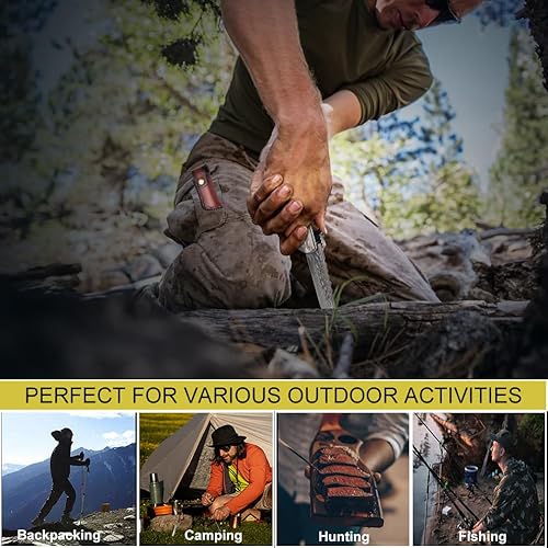 Miniatura 6 de Cottonbell Cuchillo de bolsillo de Damasco para hombre, mango de madera, cuchillos plegables para camping, pesca, senderismo, caza, regalo